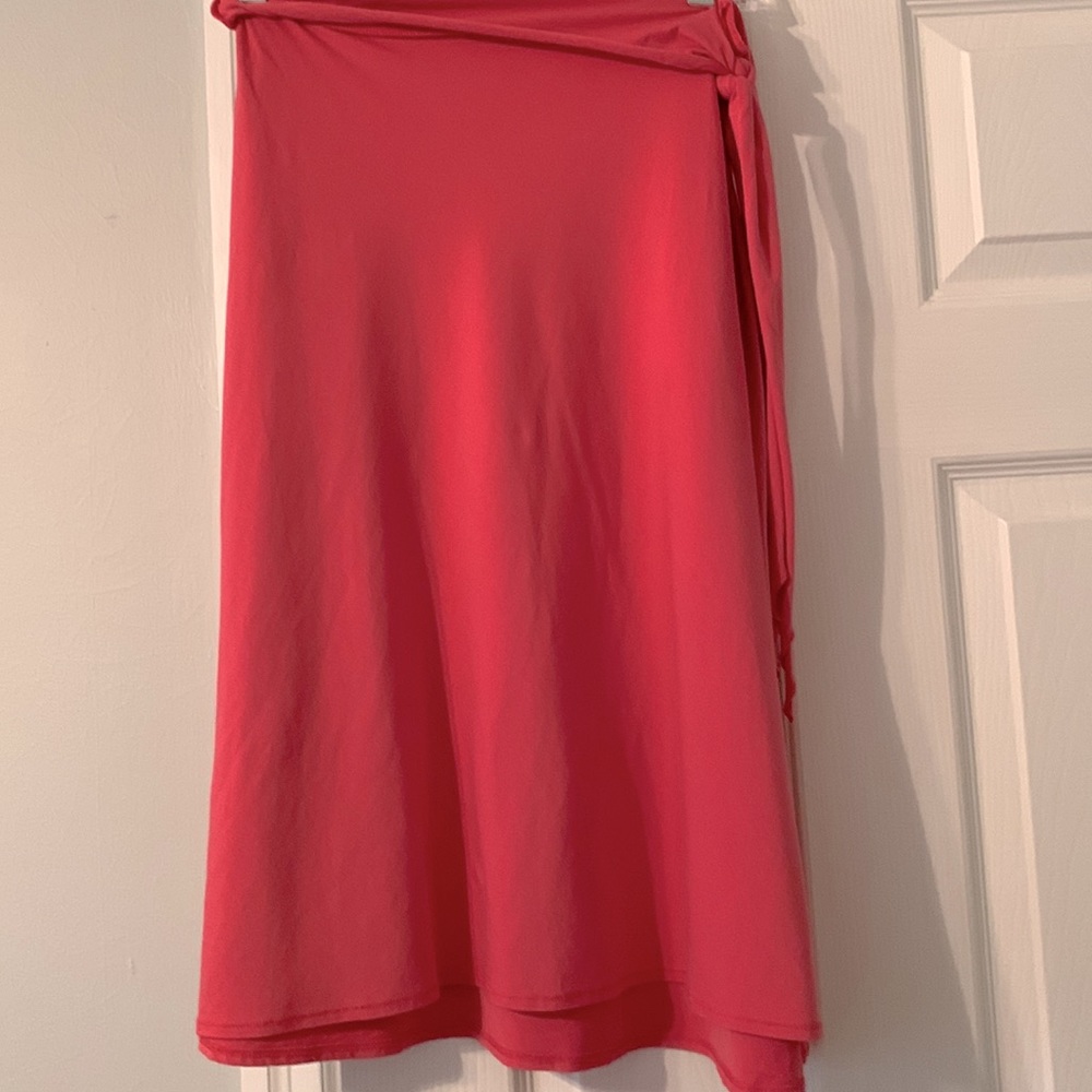 Pink Lilla P skirt with fold over and tie waist, a-line/circle shape, S